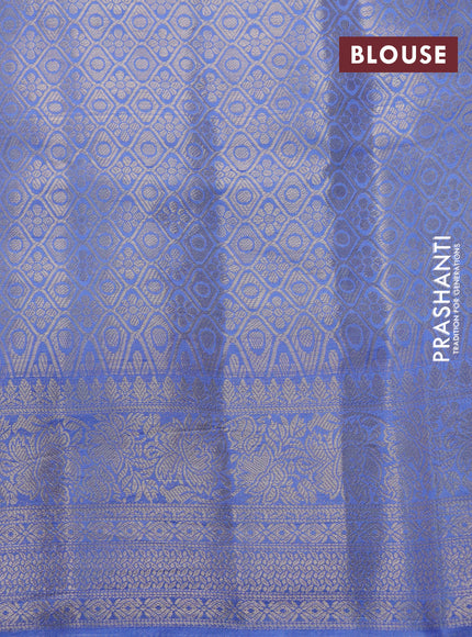 Semi raw silk saree light blue and blue with allover zari weaves & floral digital prints and zari woven border