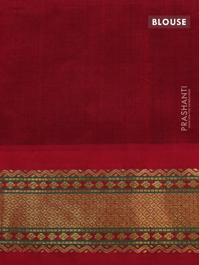 Silk cotton saree navy blue and red with plain body and zari woven korvai border