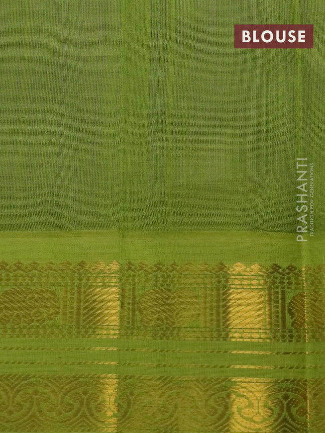 Silk cotton saree violet and light green with plain body and zari woven korvai border