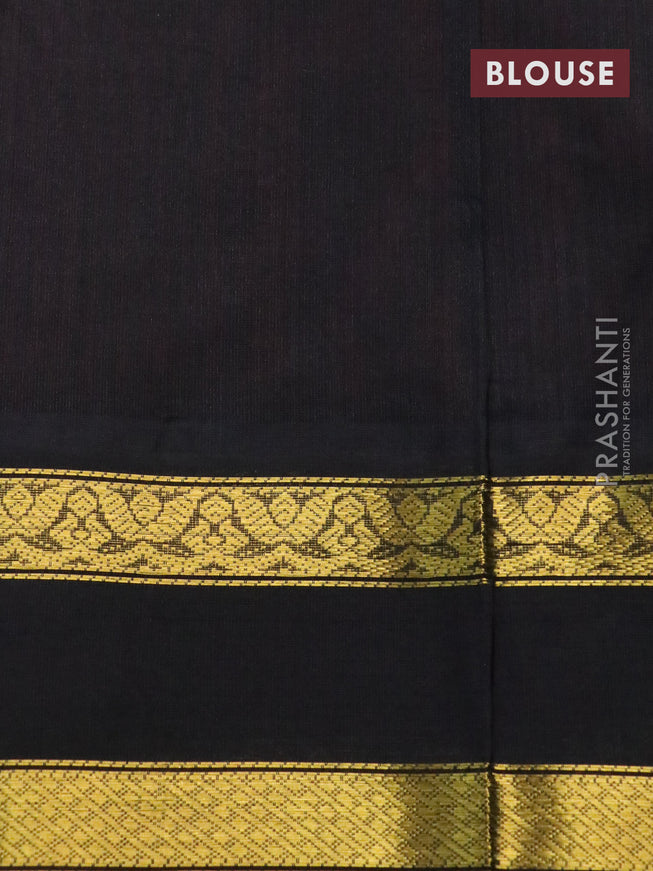 Silk cotton saree candy pink and black with plain body and rettapet zari woven korvai border