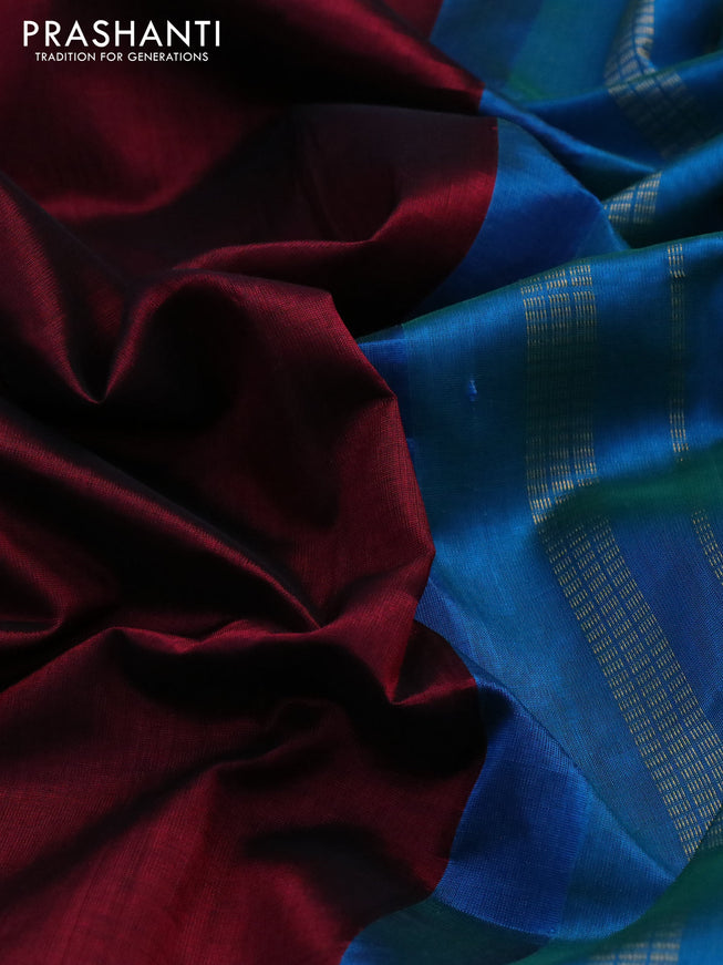 Silk cotton saree maroon and dual shade of cs blue with plain body and zari woven korvai border