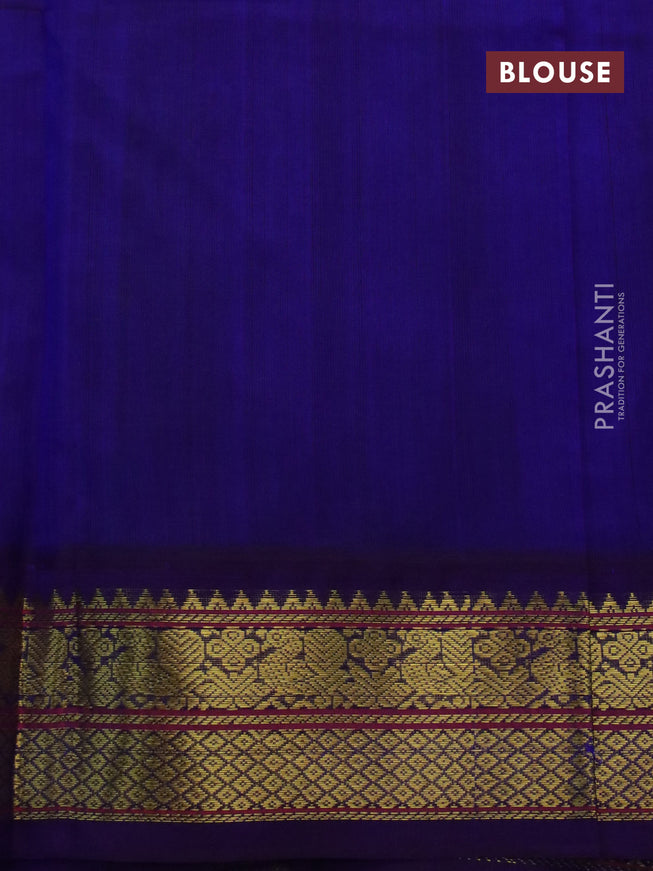 Silk cotton saree light green and blue with plain body and zari woven korvai border