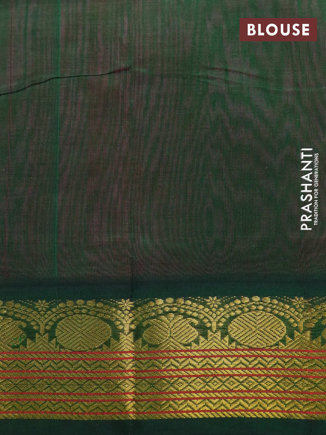 Silk cotton saree pink and green with plain body and zari woven korvai border