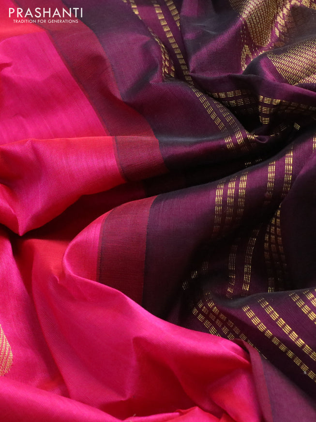 Silk cotton saree dark pink and wine shade with paisley zari woven buttas and zari woven korvai border