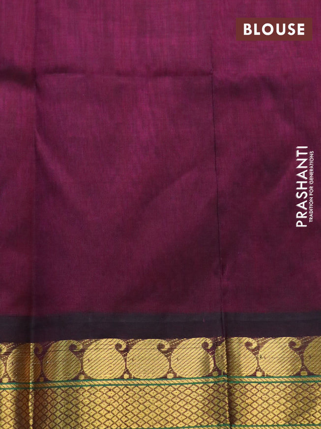 Silk cotton saree dark pink and wine shade with paisley zari woven buttas and zari woven korvai border