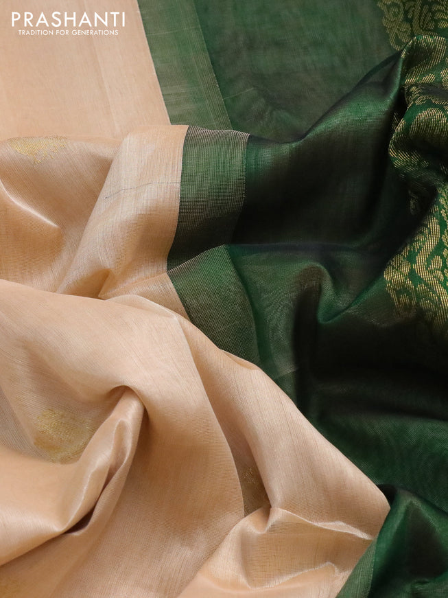 Silk cotton saree cream and green with annam zari woven buttas and rettapet zari woven korvai border