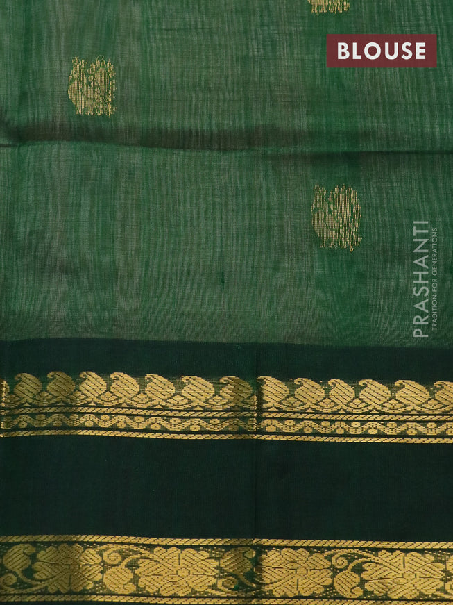 Silk cotton saree cream and green with annam zari woven buttas and rettapet zari woven korvai border