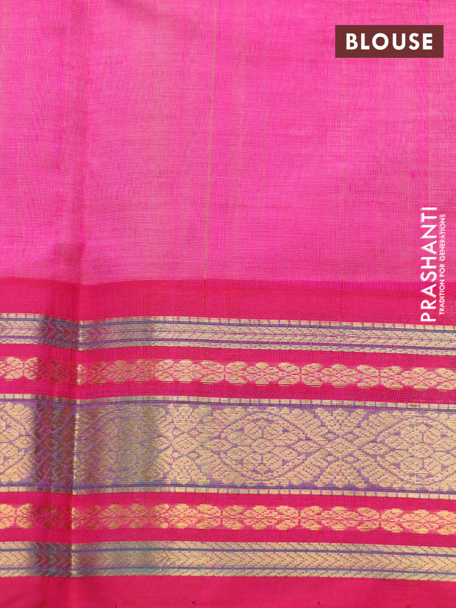 Silk cotton saree cream and pink with zari woven buttas and zari woven korvai border