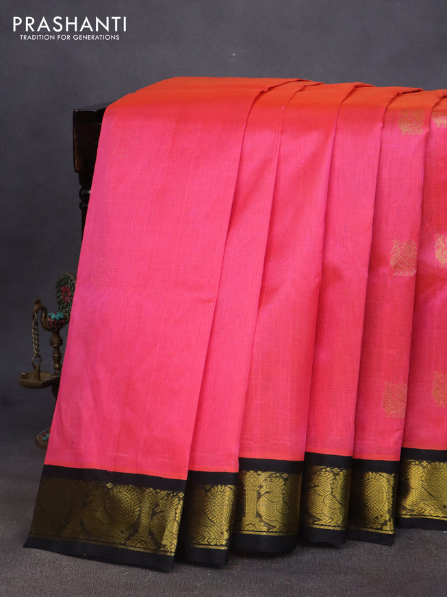 Silk cotton saree dual shade of candy pink and black with annam zari woven buttas and annam zari woven border