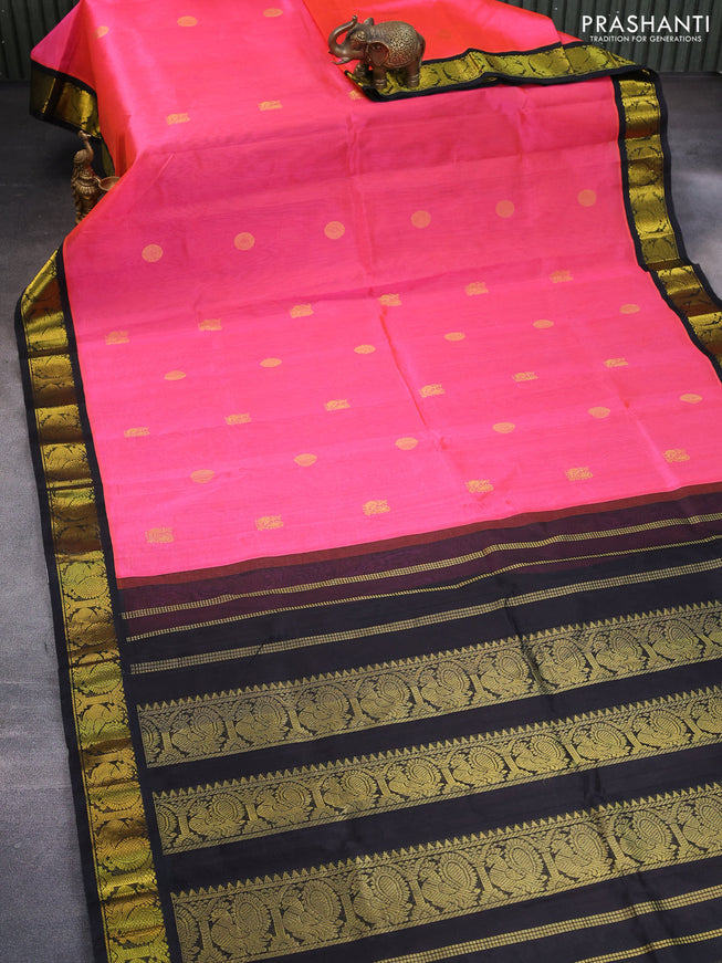 Silk cotton saree dual shade of candy pink and black with annam zari woven buttas and annam zari woven border