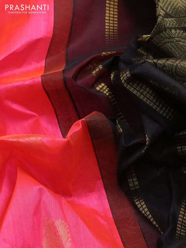 Silk cotton saree dual shade of candy pink and black with annam zari woven buttas and annam zari woven border