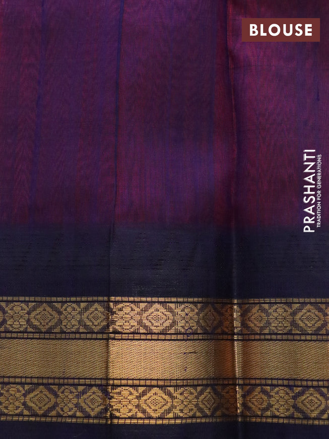 Silk cotton saree pink and navy blue with zari woven buttas and zari woven korvai border