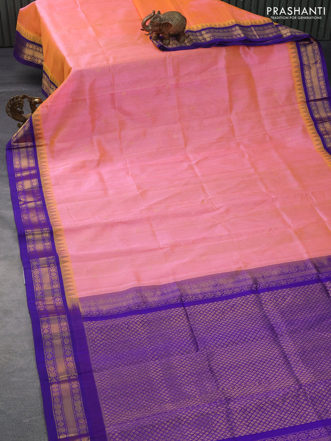 Silk cotton saree dual shade of candy pink and blue with zari woven buttas and zari woven korvai border