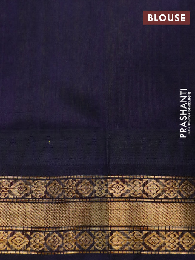 Silk cotton saree lime yellow and navy blue with zari woven buttas and zari woven korvai border