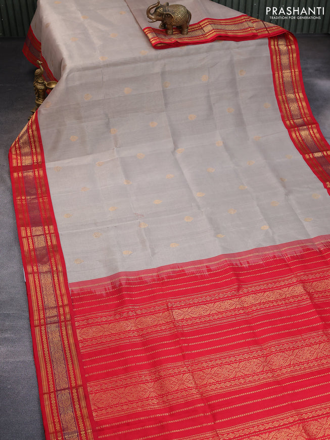 Silk cotton saree grey and red with zari woven buttas and zari woven korvai border