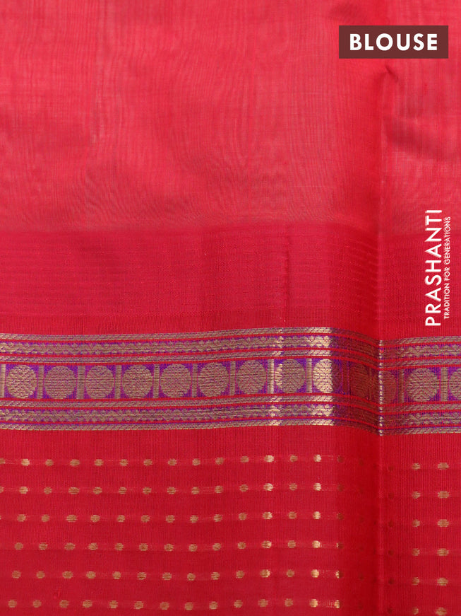 Silk cotton saree grey and red with zari woven buttas and temple design zari woven border