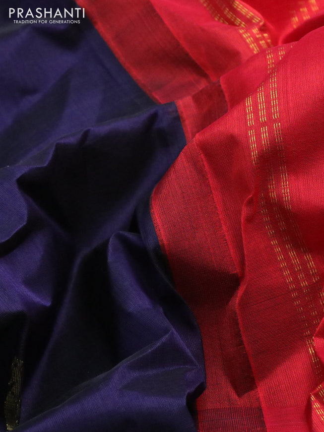 Silk cotton saree dark blue and red with annam zari woven buttas and zari woven annam border