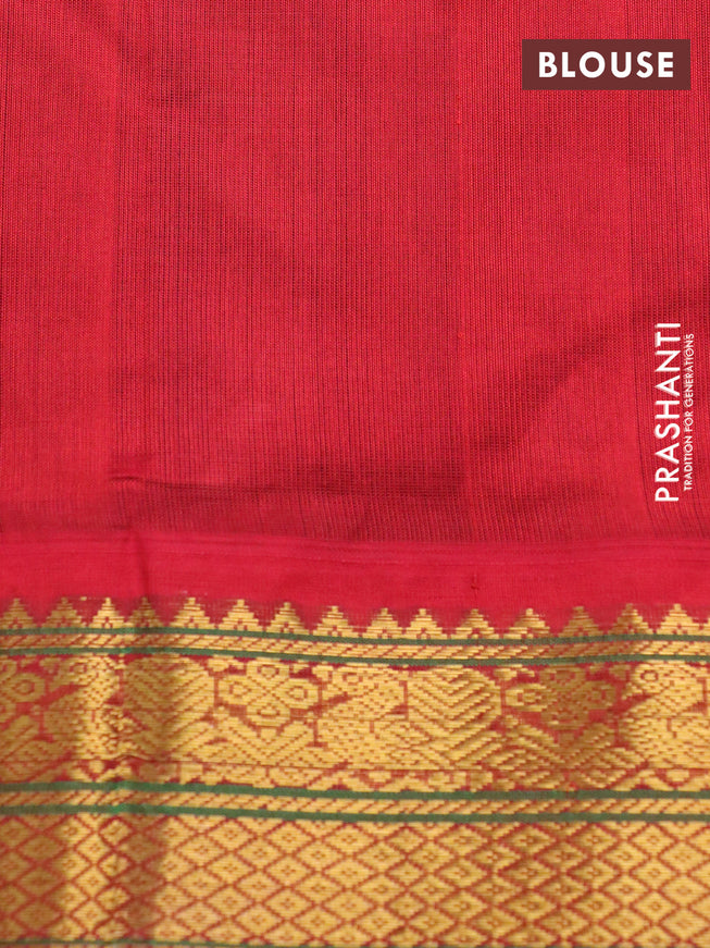 Silk cotton saree dark blue and red with annam zari woven buttas and zari woven annam border