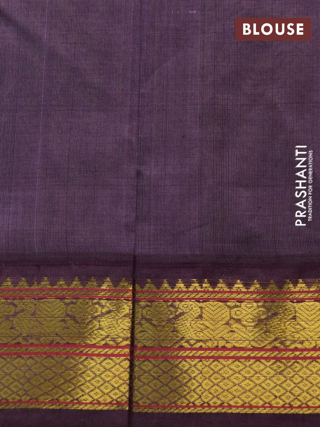 Silk cotton saree lime yellow and deep jamun shade with plain body and zari woven annam border