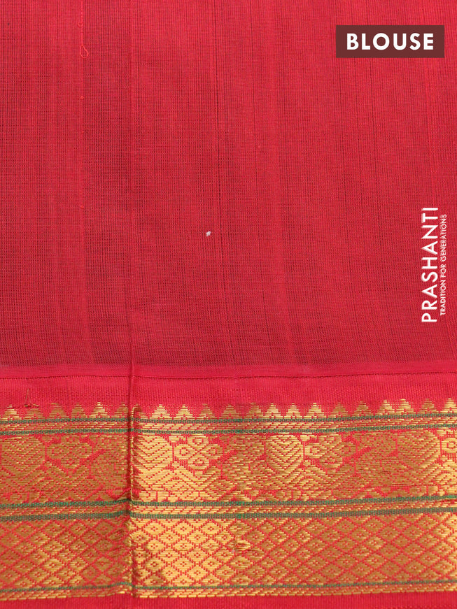 Silk cotton saree dark green and red with annam zari woven buttas and zari woven annam border