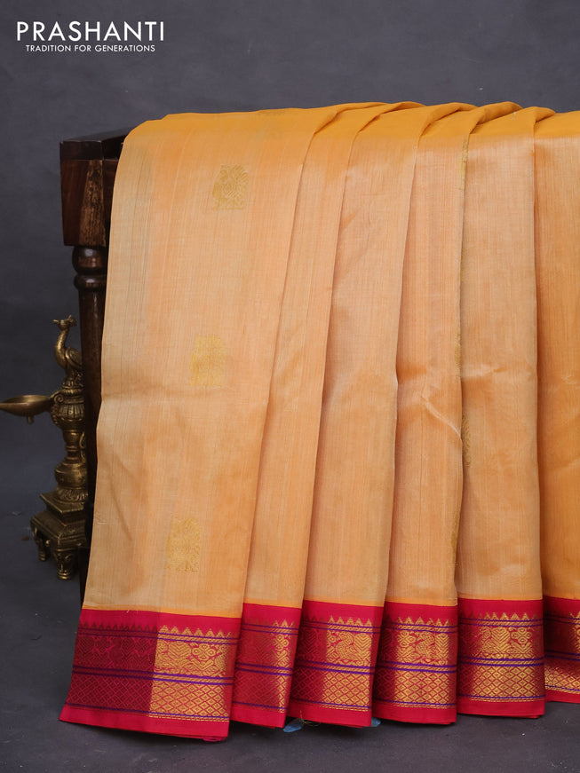 Silk cotton saree pale orange and pink with annam zari woven buttas and zari woven annam border