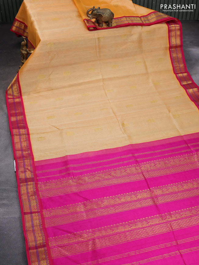 Silk cotton saree pale orange and pink with annam zari woven buttas and zari woven annam border