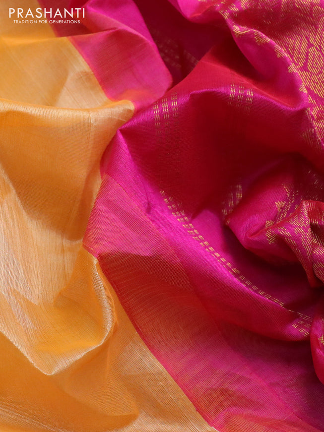 Silk cotton saree pale orange and pink with annam zari woven buttas and zari woven annam border