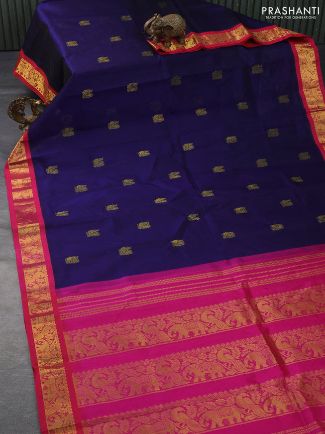 Silk cotton saree blue and pink with annam zari woven buttas and zari woven korvai border