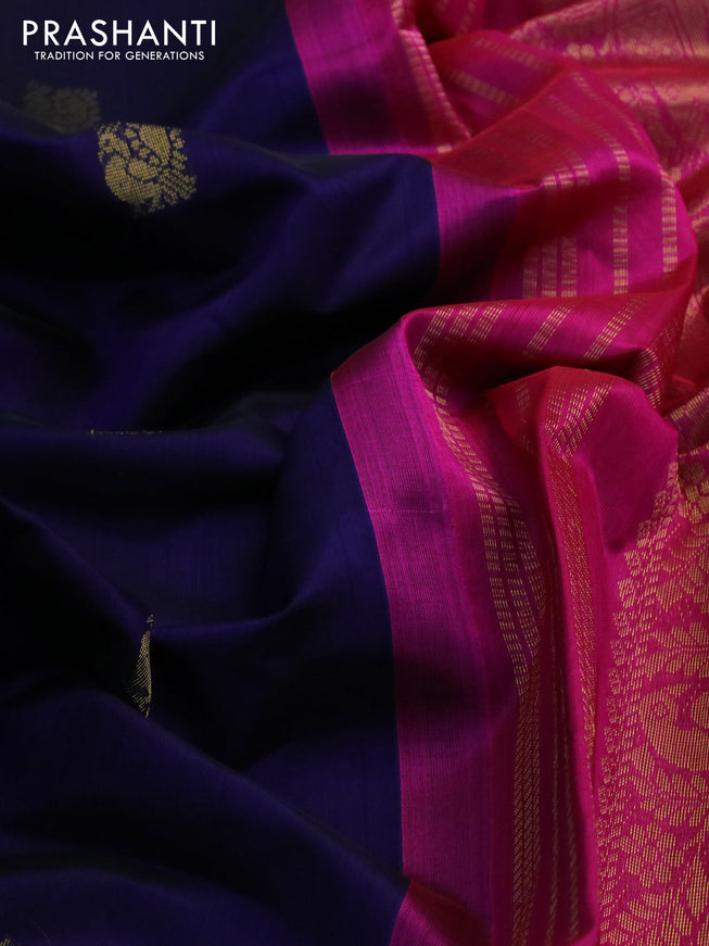 Silk cotton saree blue and pink with annam zari woven buttas and zari woven korvai border