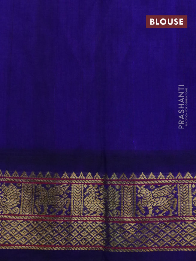 Silk cotton saree pista green and blue with plain body and zari woven korvai border