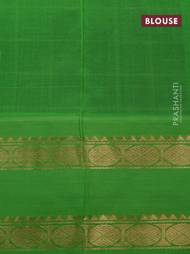 Silk cotton saree brown and light green with allover zari checked pattern and rettapet zari woven korvai border