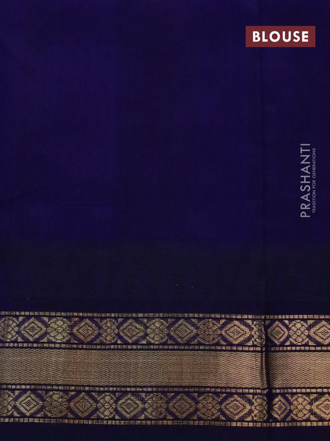 Silk cotton saree pink and blue with allover zari checked pattern and temple deisgn zari woven korvai border