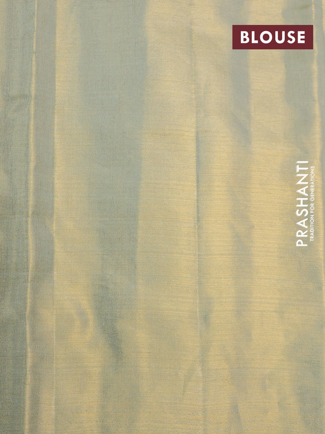 Pure kanchipuram silk saree dual shade of mild pista green with allover brocade weaves in borderless style