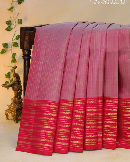 Pure soft silk saree dual shade of pink and pink with allover zari weaves and long zari woven border