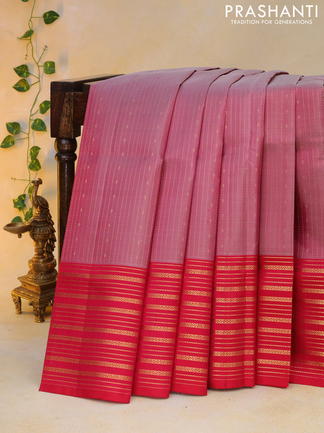 Pure soft silk saree dual shade of pink and pink with allover zari weaves and long zari woven border