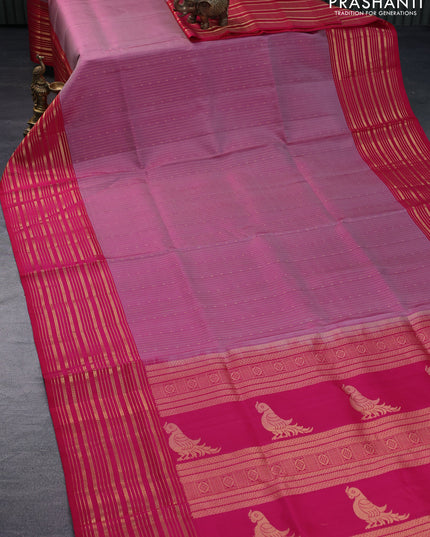 Pure soft silk saree dual shade of pink and pink with allover zari weaves and long zari woven border