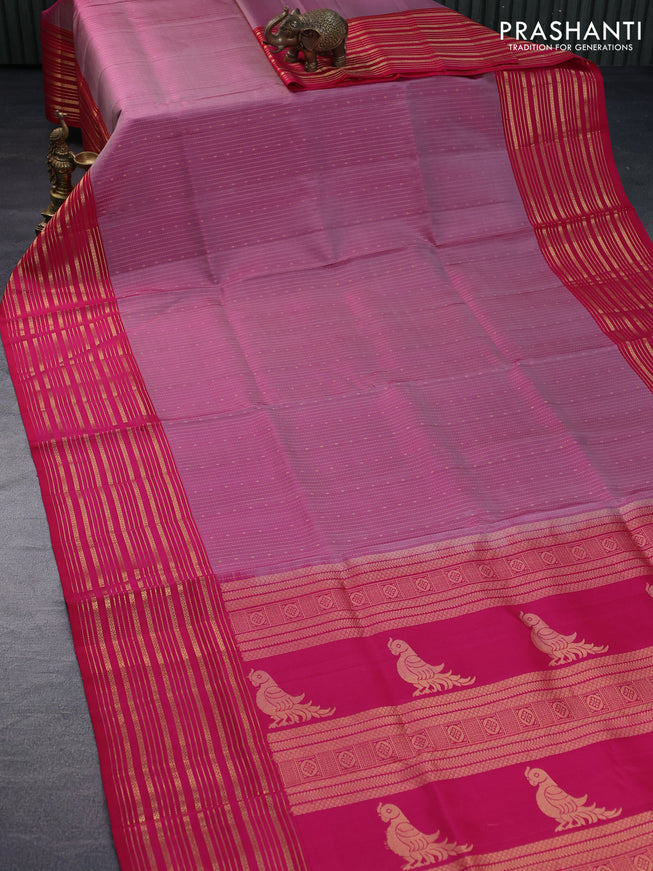 Pure soft silk saree dual shade of pink and pink with allover zari weaves and long zari woven border