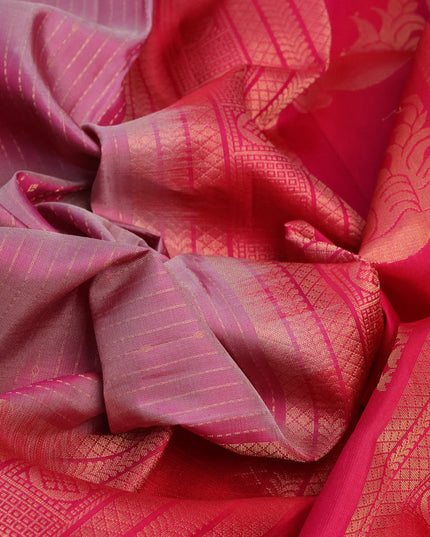 Pure soft silk saree dual shade of pink and pink with allover zari weaves and long zari woven border