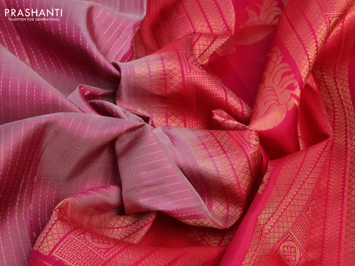 Pure soft silk saree dual shade of pink and pink with allover zari weaves and long zari woven border