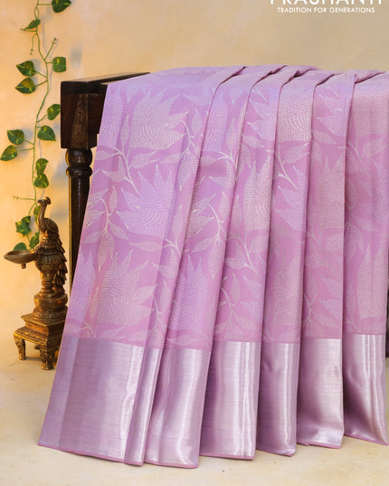 Pure kanchipuram silk saree lavender shade with allover silver zari woven brocade weaves and silver zari woven border