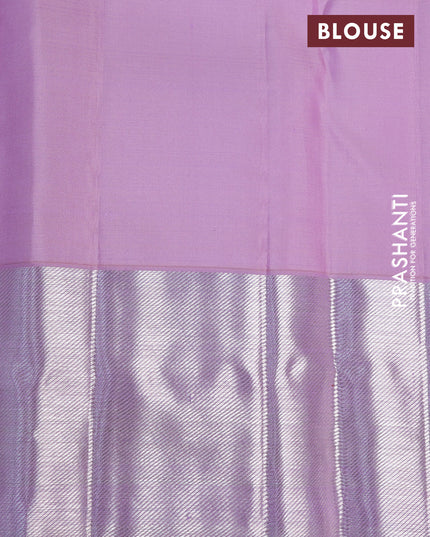 Pure kanchipuram silk saree lavender shade with allover silver zari woven brocade weaves and silver zari woven border