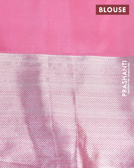 Pure kanchipuram silk saree light pink with allover silver zari woven brocade weaves and silver zari woven border