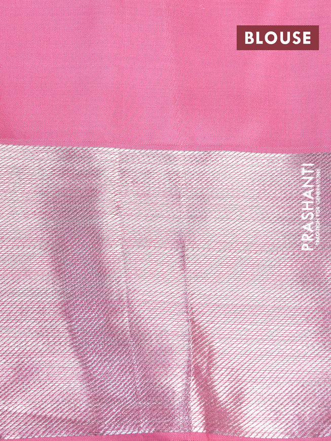 Pure kanchipuram silk saree light pink with allover silver zari woven brocade weaves and silver zari woven border