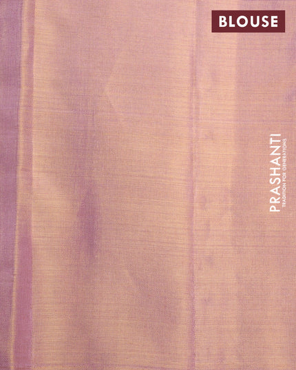 Pure kanchipuram silk saree pastel pink with allover silver zari woven brocade weaves in borderless style