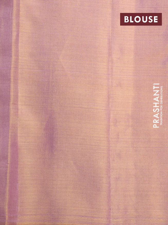 Pure kanchipuram silk saree pastel pink with allover silver zari woven brocade weaves in borderless style