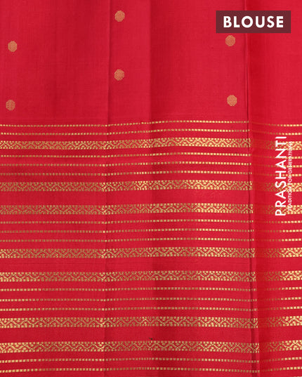 Pure soft silk saree manthulir green and red with allover zari weaves and long zari woven border