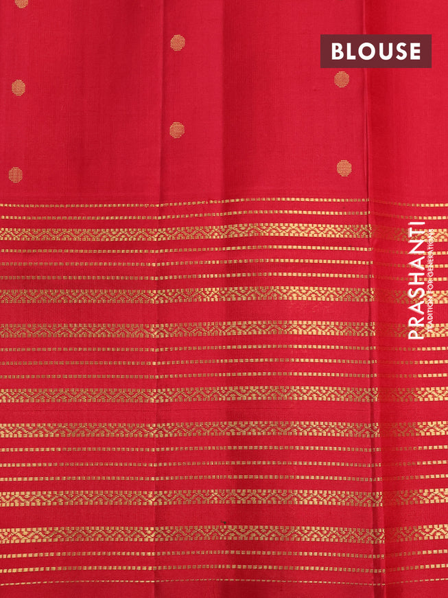 Pure soft silk saree manthulir green and red with allover zari weaves and long zari woven border