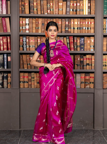 Banarasi poona silk saree pink and violet with zari woven buttas and zari woven border