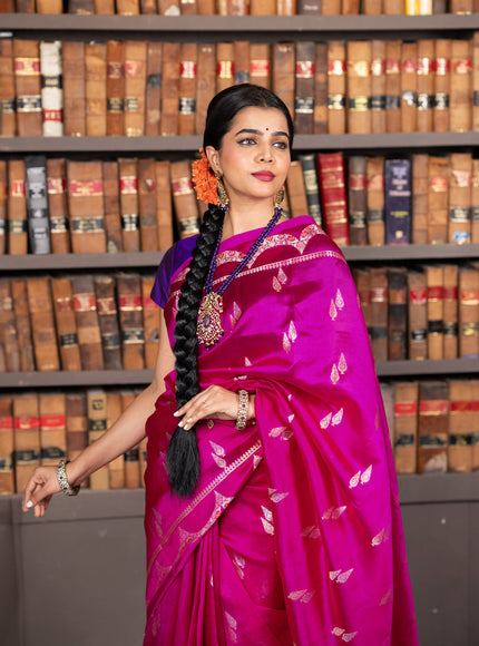 Banarasi poona silk saree pink and violet with zari woven buttas and zari woven border