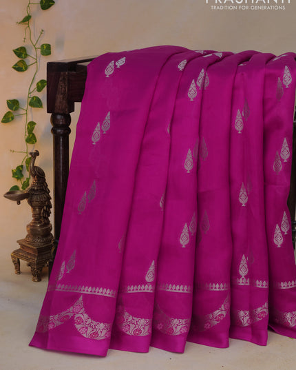 Banarasi poona silk saree pink and violet with zari woven buttas and zari woven border